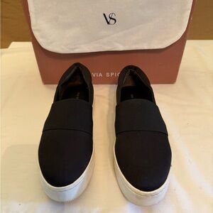 Via Spiga Black Canvas Platform Slip-On Sneakers
